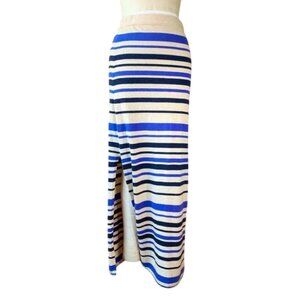 Sparrow Anthropologie Long Striped Lambswool Skirt Beige Fisherman Cozycore Boho